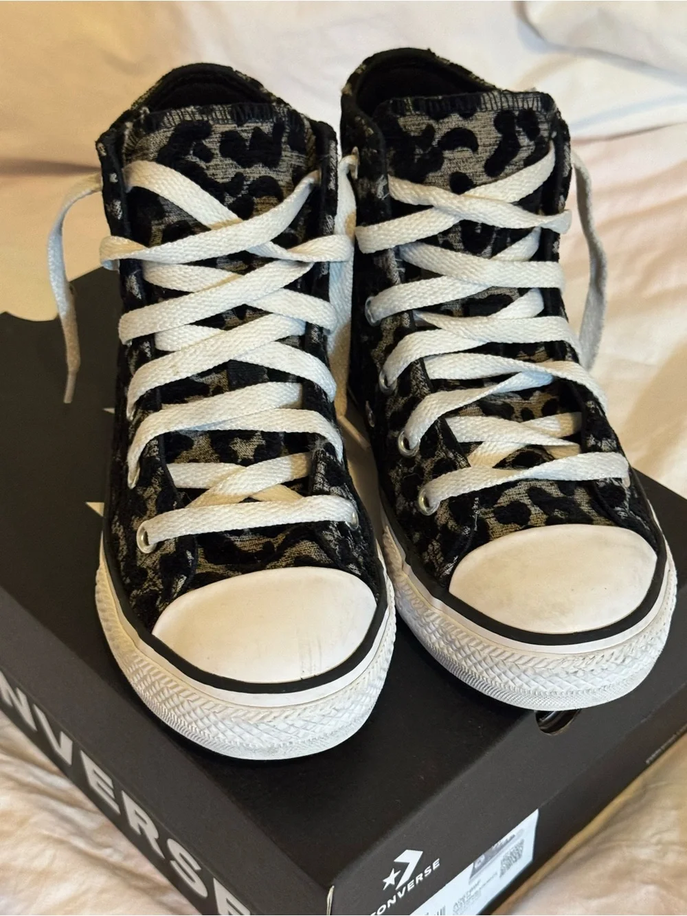 Converse Kids Black and Gray Leopard Print Chuck Taylor High Tops
